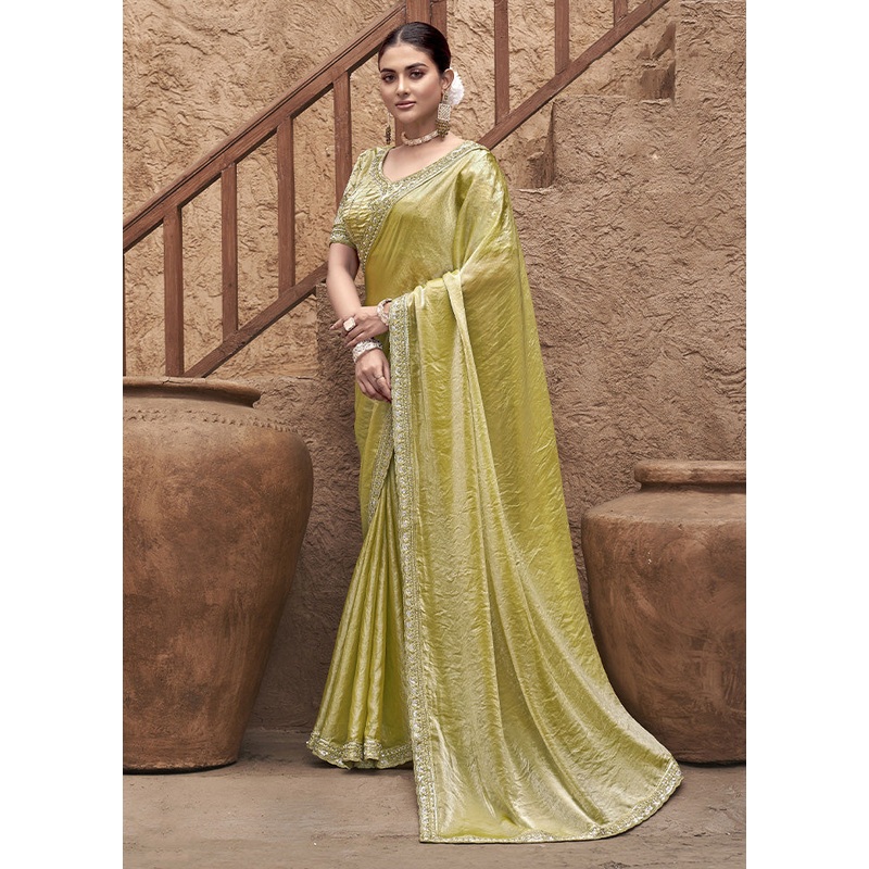 Mustard Satin Silk Saree With Blouse Piece - JD986587267