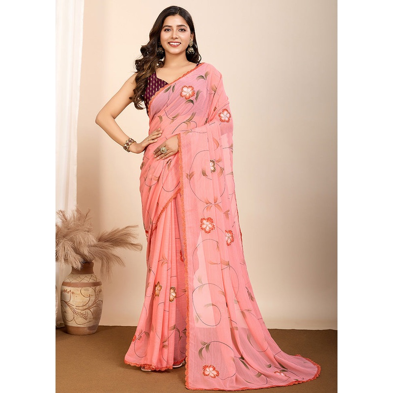 Peach Georgette Saree With Blouse Piece - JD986587261
