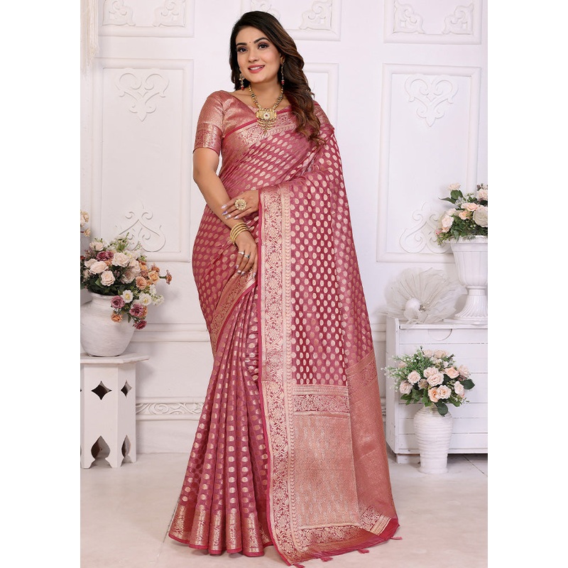 Pink Organza Saree With Blouse Piece - JD986587259