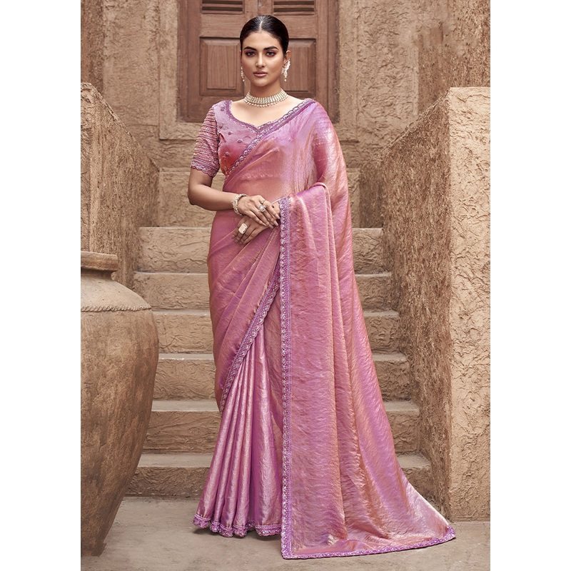 Pink Satin Silk Saree With Blouse Piece - JD986587257