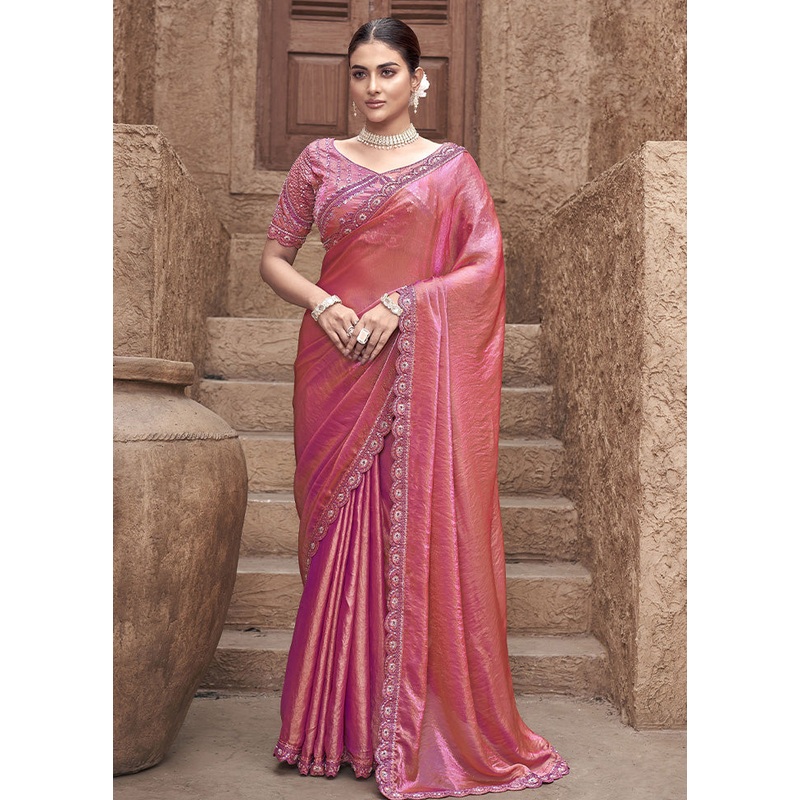 Pink Satin Silk Saree With Blouse Piece - JD986587258
