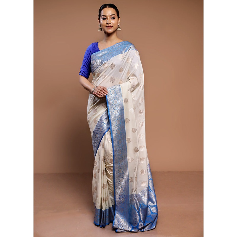 White Uppada Silk Saree With Blouse Piece - JD986587295