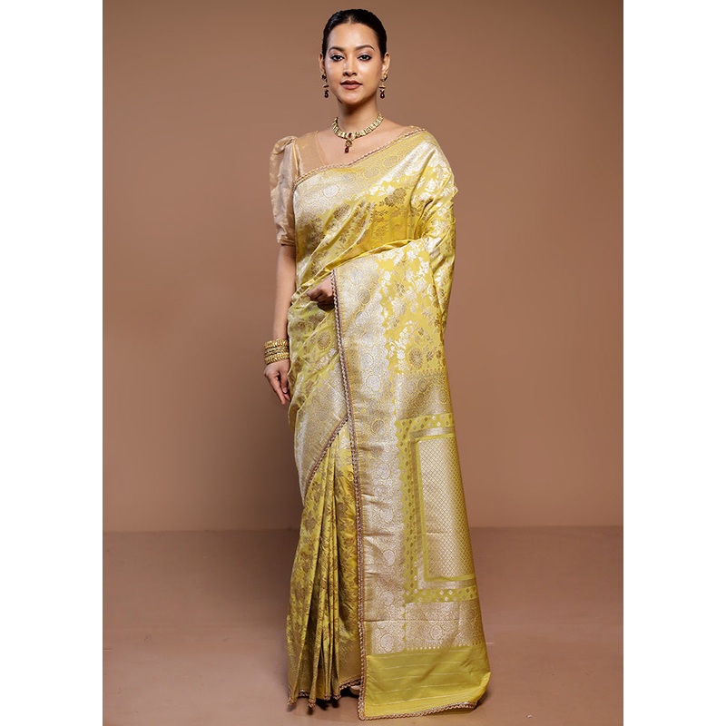 Yellow Uppada Silk Saree With Blouse Piece - JD986587289