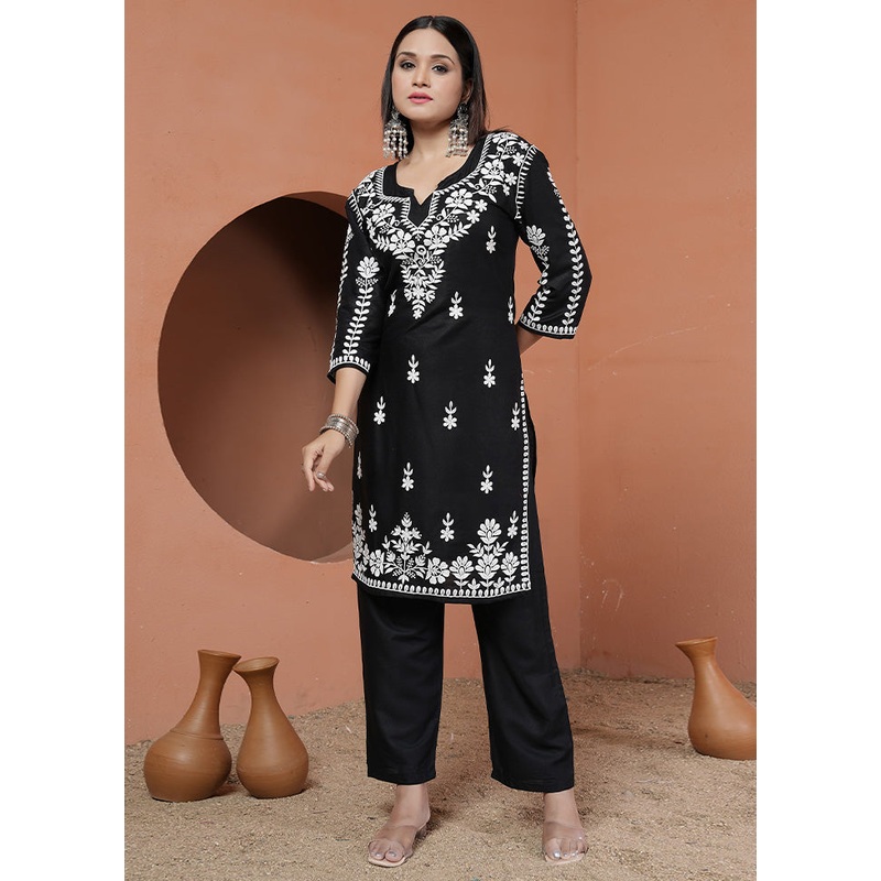 2 Pc Black Readymade Rayon Kurti Set - JD986587236