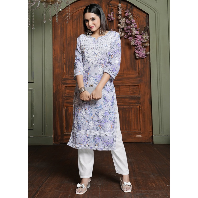 2 Pc Lavender Readymade Cotton Kurti Set - JD986587235