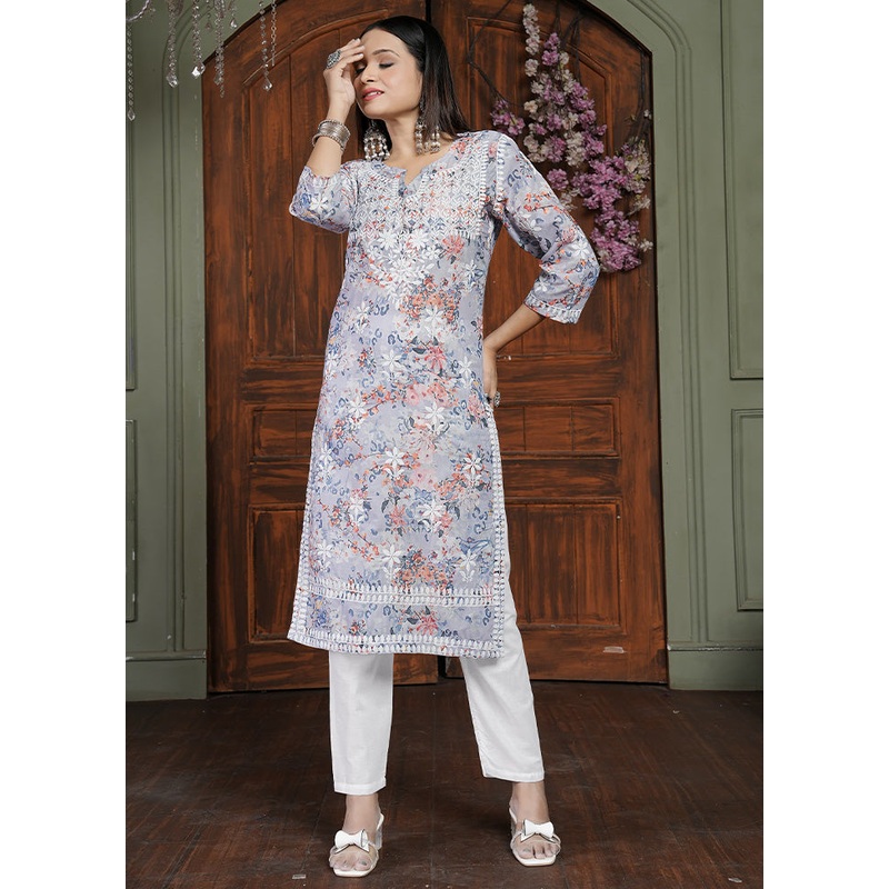 2 Pc Orange Readymade Cotton Kurti Set - JD986587234
