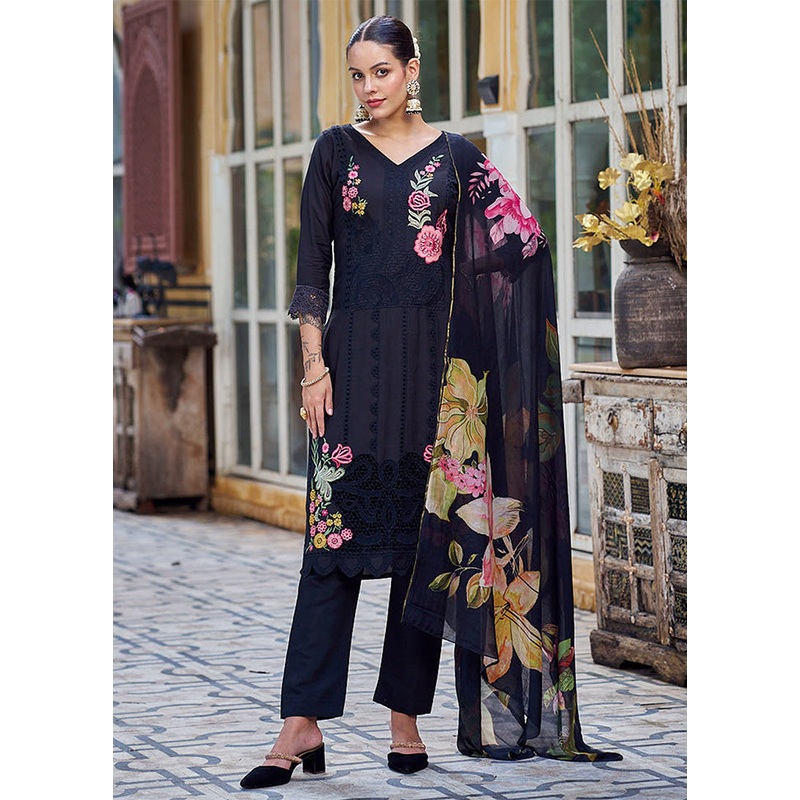 3 Pc Black Unstitched Silk Suit Set - JD986587126