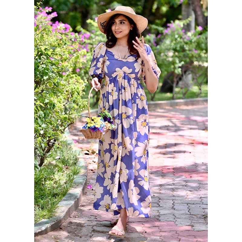 Blue Readymade Rayon Indian Dress - JD986587170
