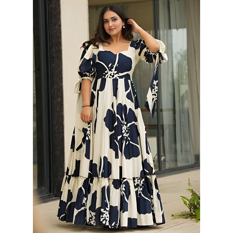 Blue Readymade Rayon Indian Dress - JD986587171