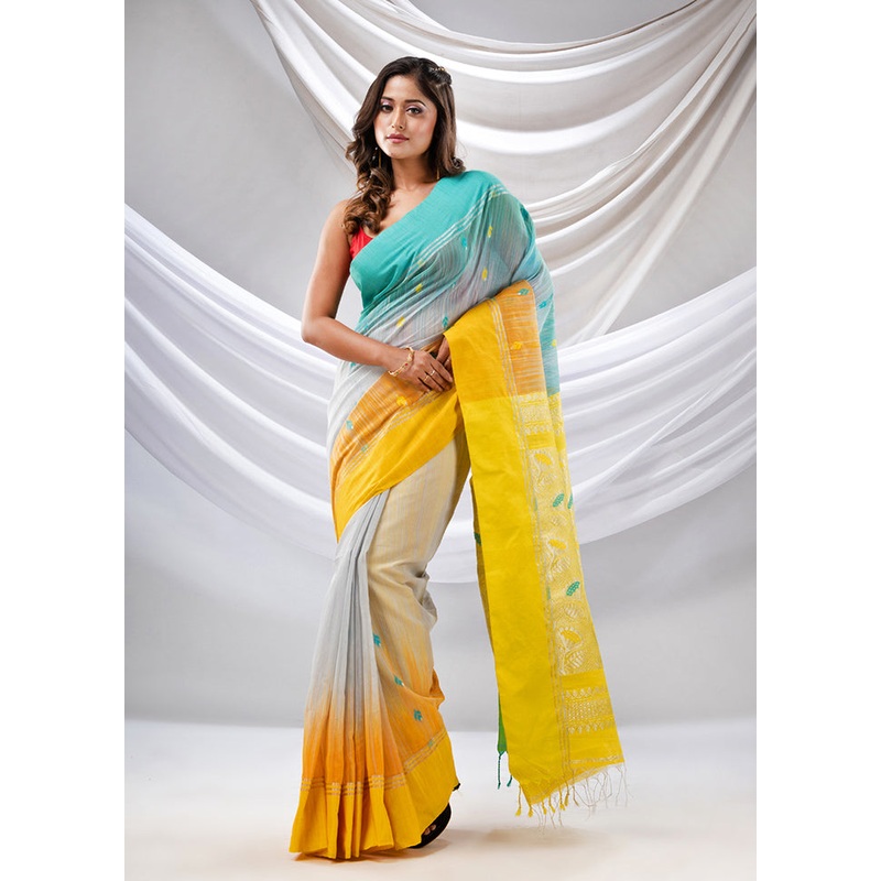 Grey Pure Cotton Saree With Blouse Piece - JD986587079