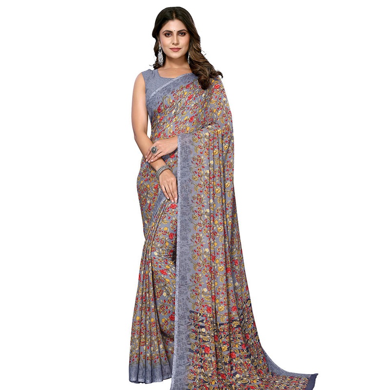 Grey Silk Saree With Blouse Piece - JD986587052
