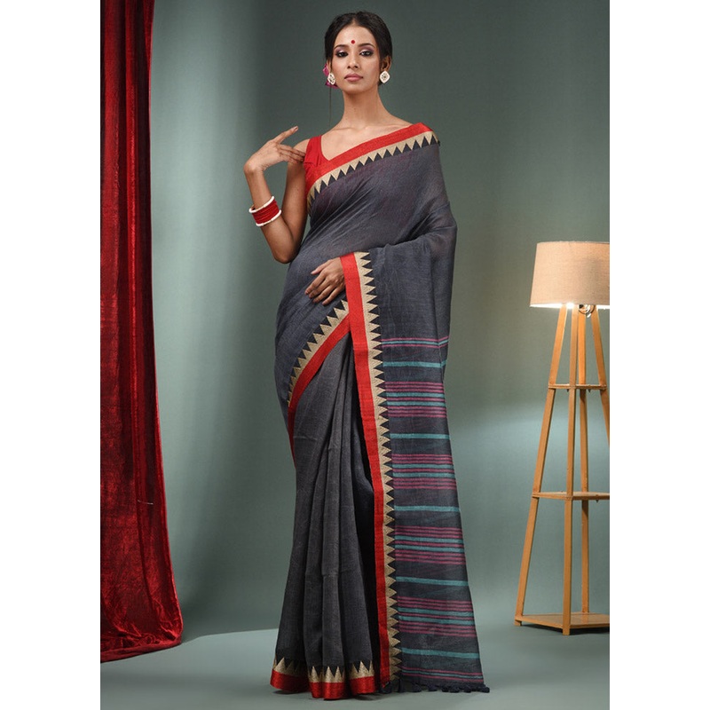 Grey Silk Saree With Blouse Piece - JD986587055
