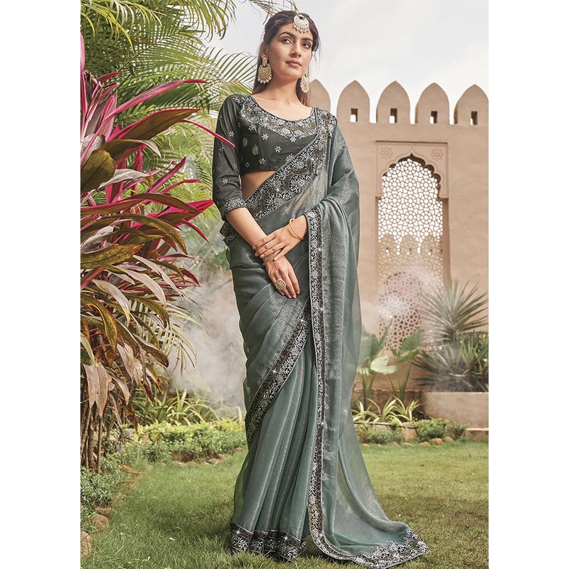 Grey Silk Saree With Blouse Piece - JD986587056
