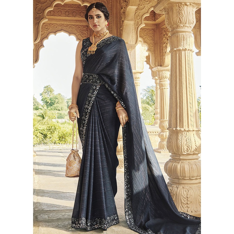 Grey Silk Saree With Blouse Piece - JD986587058