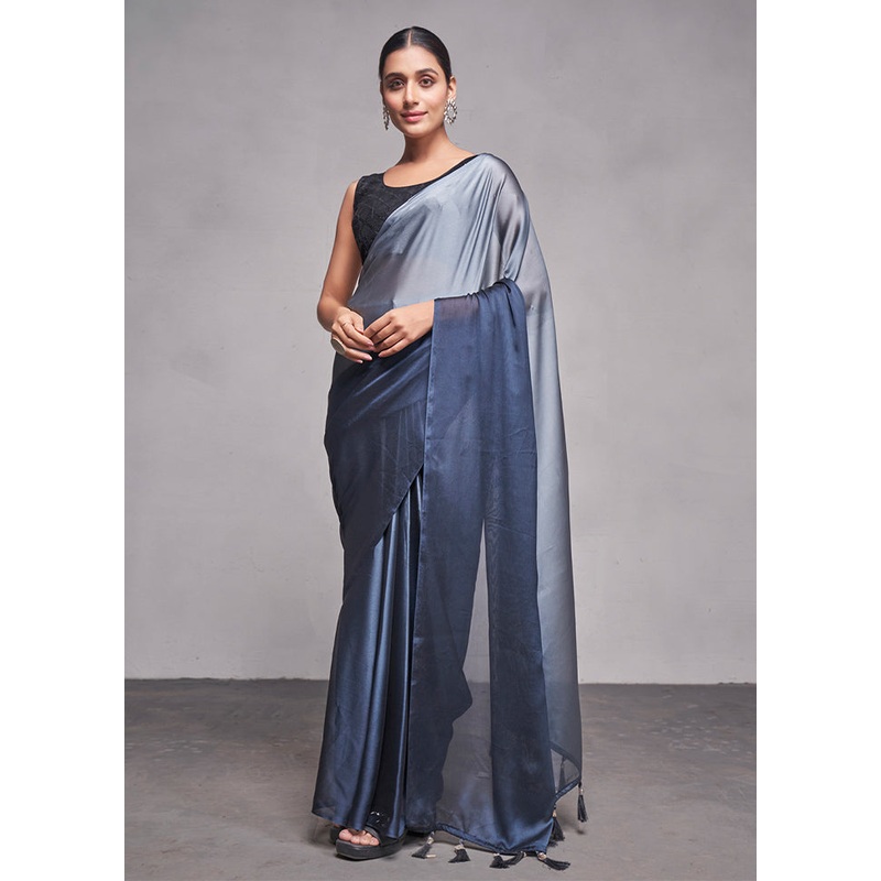 Grey Silk Saree With Blouse Piece - JD986587059