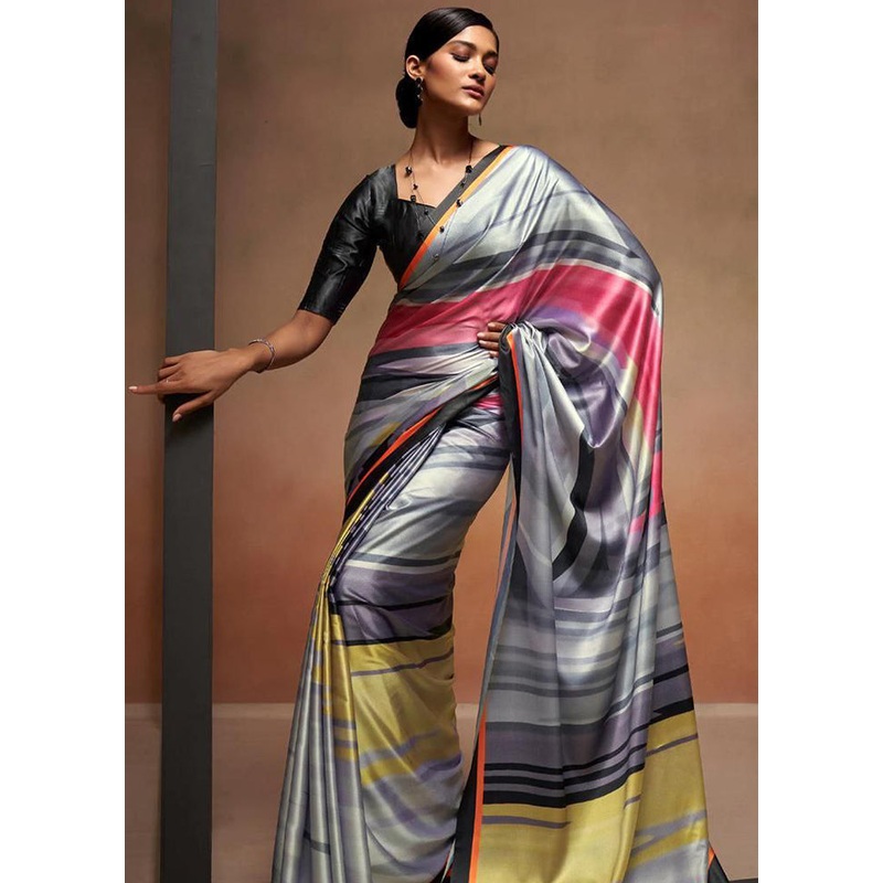 Grey Silk Saree With Blouse Piece - JD986587061