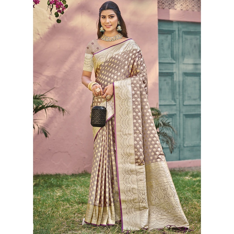 Grey Spun Silk Saree With Blouse Piece - JD986587193