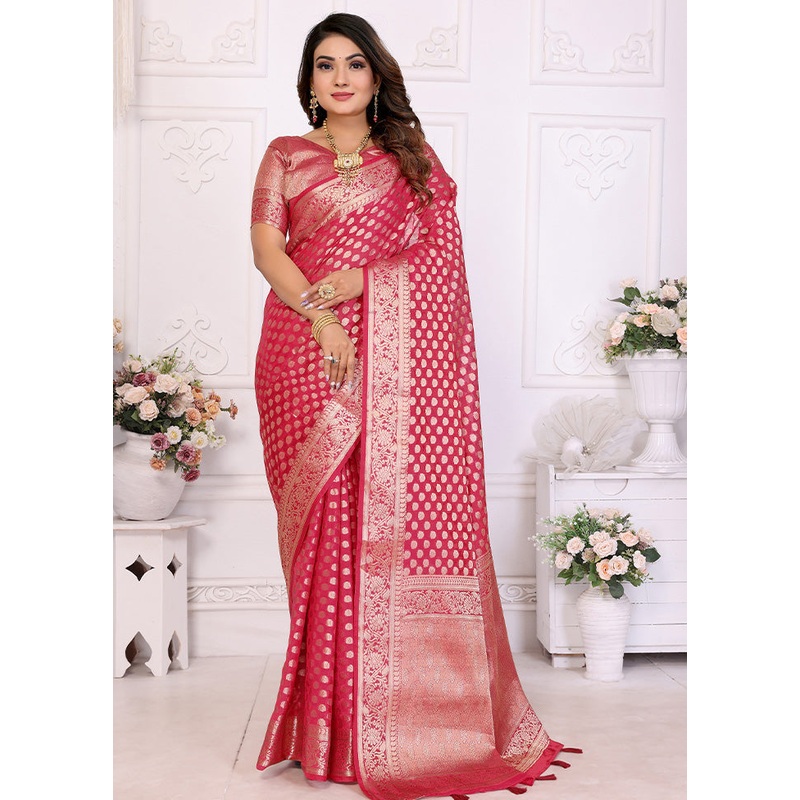 Maroon Organza Saree With Blouse Piece - JD986587197