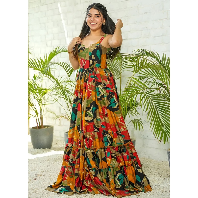 Multicolor Readymade Rayon Indian Dress - JD986587165