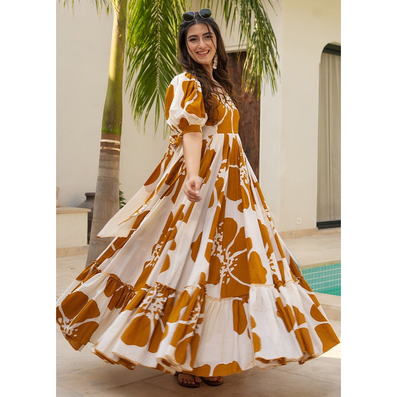 Mustard Readymade Rayon Indian Dress - JD986587163