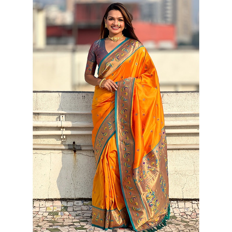 Orange Spun Silk Saree With Blouse Piece - JD986587191