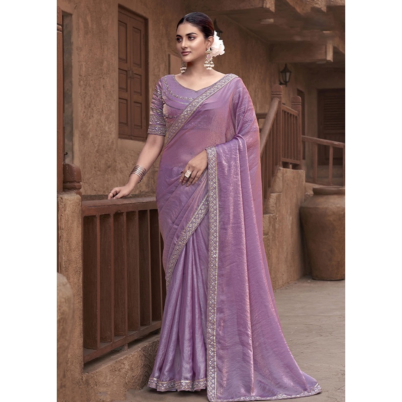 Purple Satin Silk Saree With Blouse Piece - JD986587249