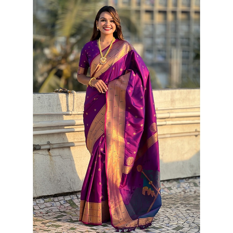 Purple Spun Silk Saree With Blouse Piece - JD986587246
