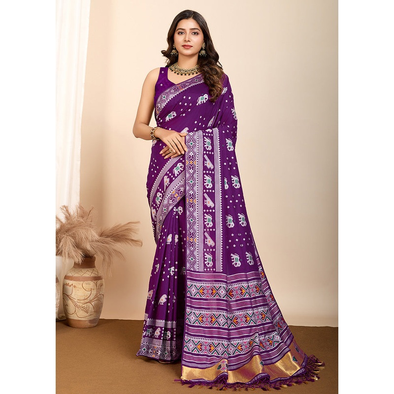 Purple Spun Silk Saree With Blouse Piece - JD986587247