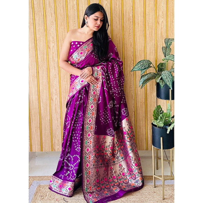 Purple Spun Silk Saree With Blouse Piece - JD986587248