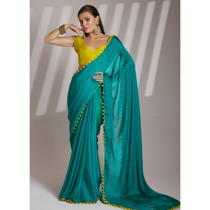 Rama Chiffon Silk Saree With Blouse Piece - JD986587151