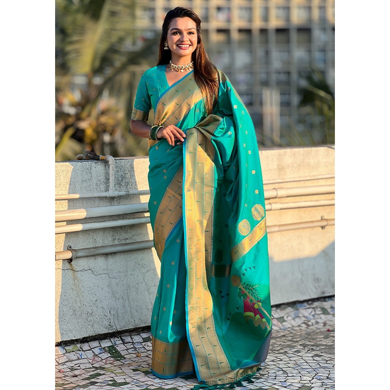 Sea Green Spun Silk Saree With Blouse Piece - JD986587241