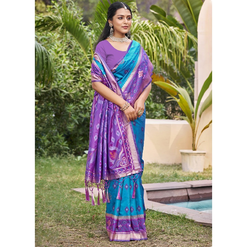 Sky Blue Spun Silk Saree With Blouse Piece - JD986587195