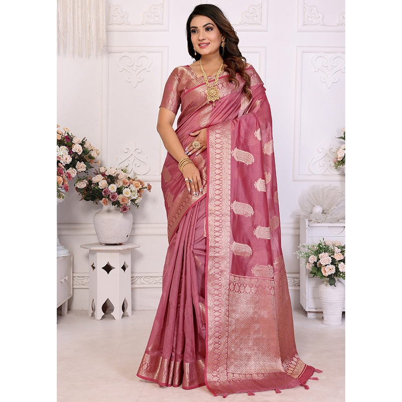 Wine Organza Saree With Blouse Piece - JD986587130