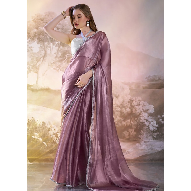 Wine Organza Saree With Blouse Piece - JD986587131