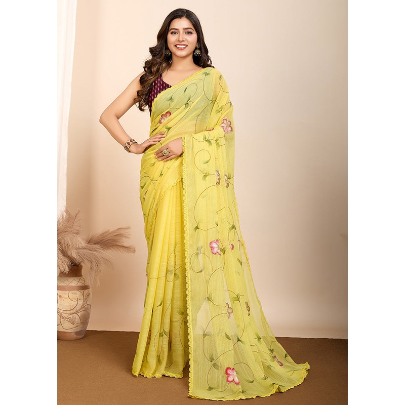 Yellow Georgette Saree With Blouse Piece - JD986587237
