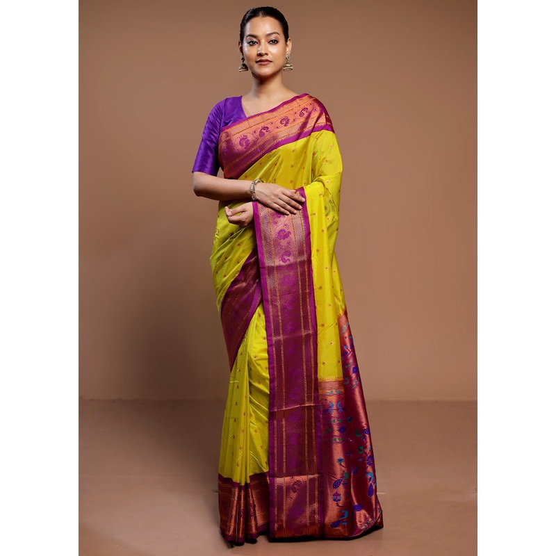 Yellow Kanjivaram Silk Saree With Blouse Piece - JD986587210