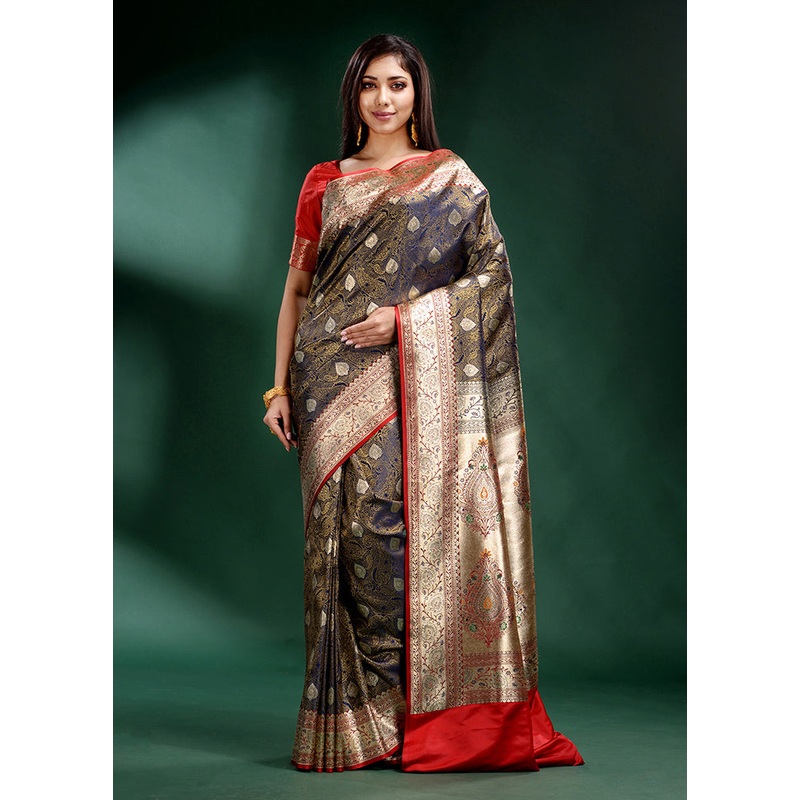 Grey Spun Pure Silk Saree With Blouse Piece - JD986587050