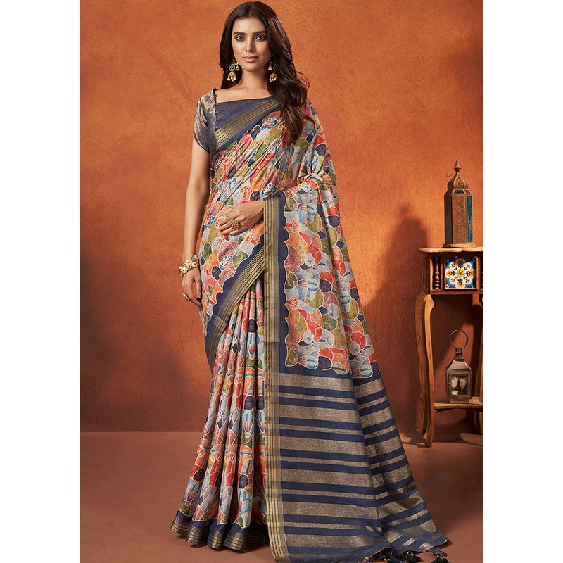 Grey Spun Silk Saree With Blouse Piece - JD986587023