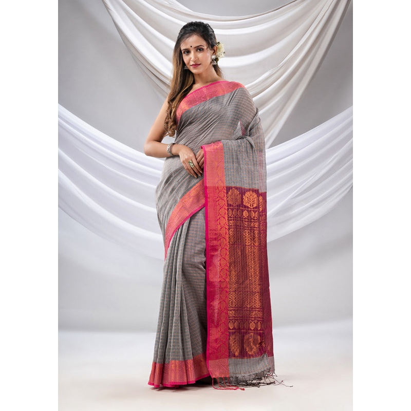 Grey Spun Silk Saree With Blouse Piece - JD986587026