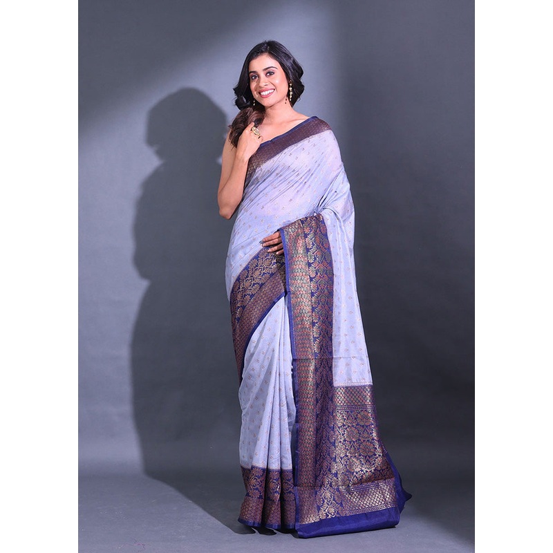 Grey Spun Silk Saree With Blouse Piece - JD986587034