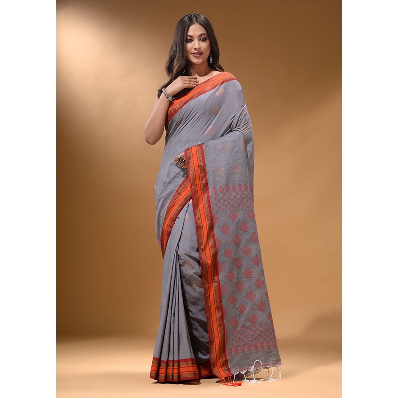 Grey Spun Silk Saree With Blouse Piece - JD986587036