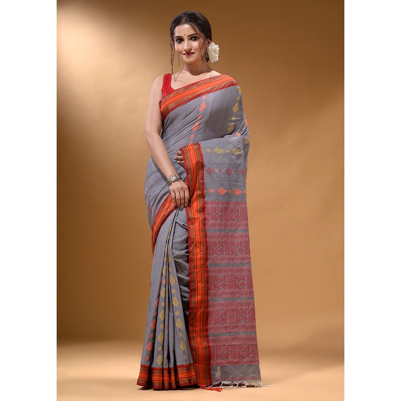 Grey Spun Silk Saree With Blouse Piece - JD986587039