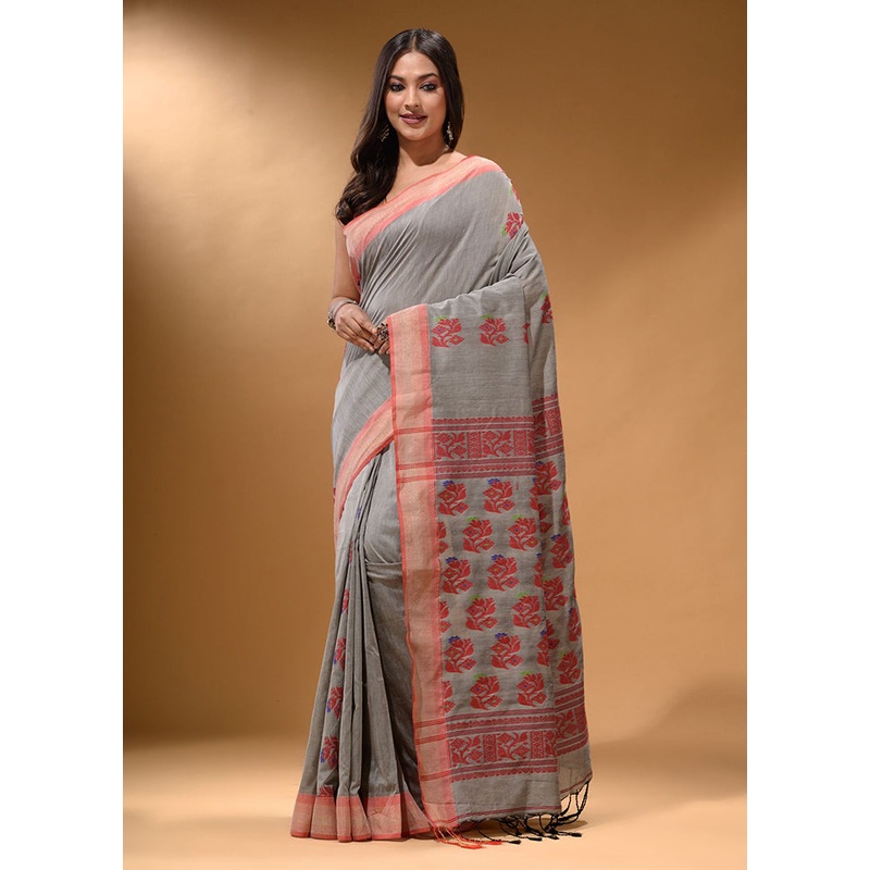 Grey Spun Silk Saree With Blouse Piece - JD986587041