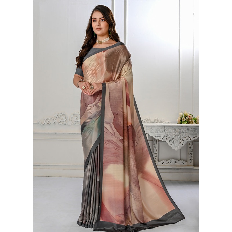 Grey Spun Silk Saree With Blouse Piece - JD986587043