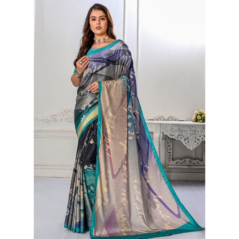Grey Spun Silk Saree With Blouse Piece - JD986587044