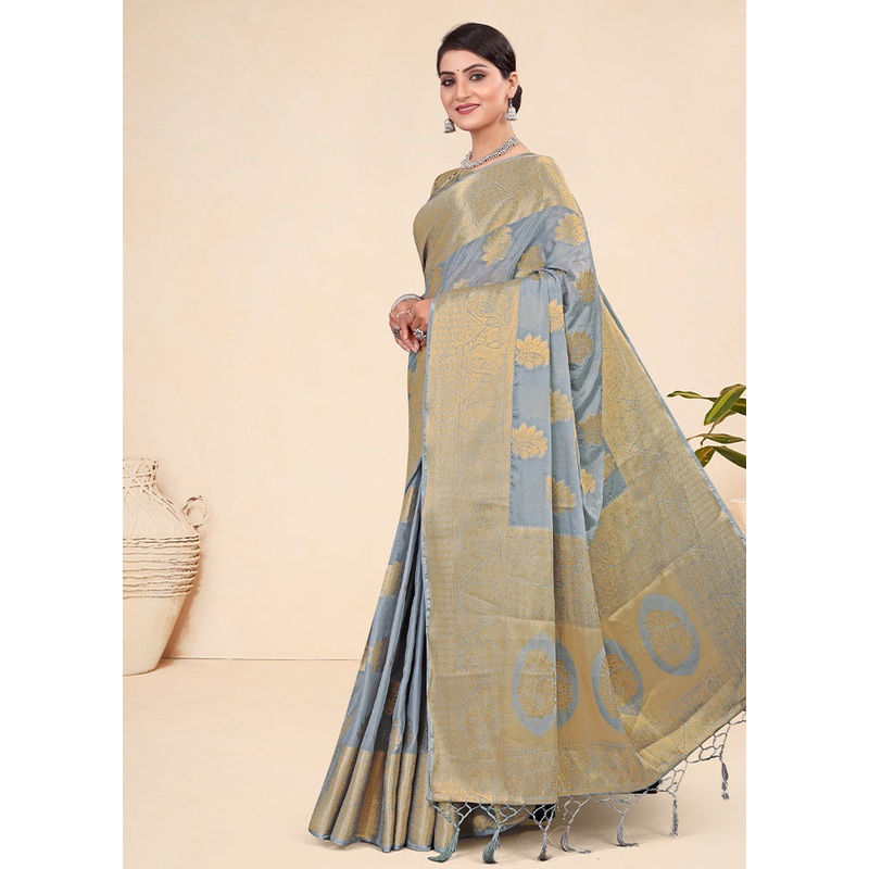Grey Spun Silk Saree With Blouse Piece - JD986587046