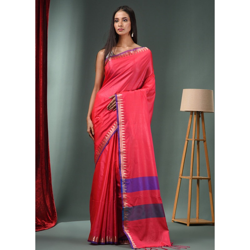 Hot Pink Dupion Silk Saree With Blouse Piece - JD986587018