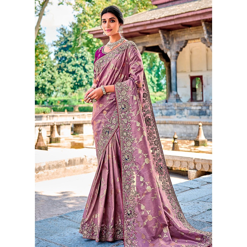 Lavender Dupion Silk Saree With Blouse Piece - JD986587011