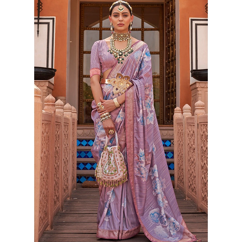 Lavender Dupion Silk Saree With Blouse Piece - JD986587013