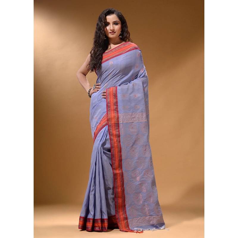 Light Blue Spun Silk Saree With Blouse Piece - JD986586995